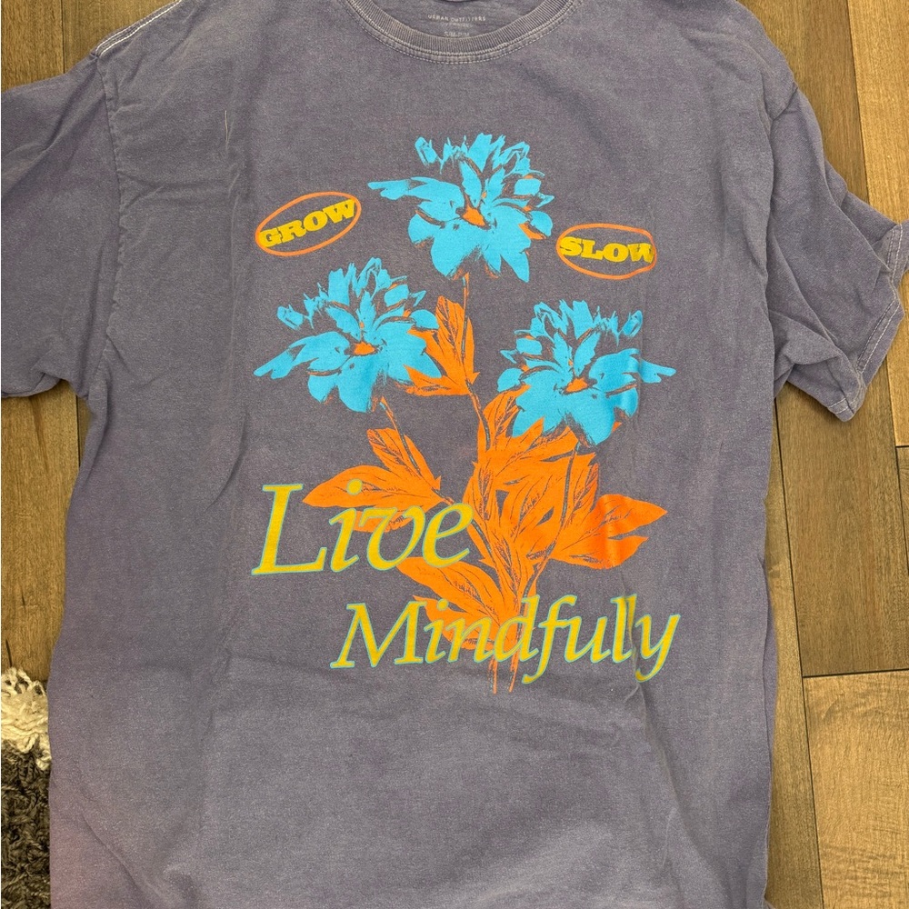 Purple T-Shirt with Blue and Orange Floral Design